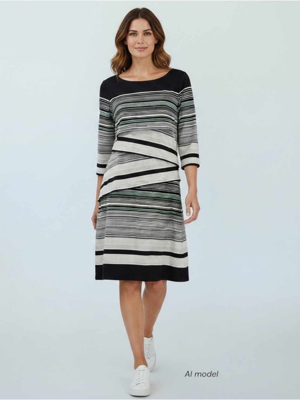 J. McLaughlin Dress Womens M Black Striped Nicola Tiered Bateau Catalina Cloth